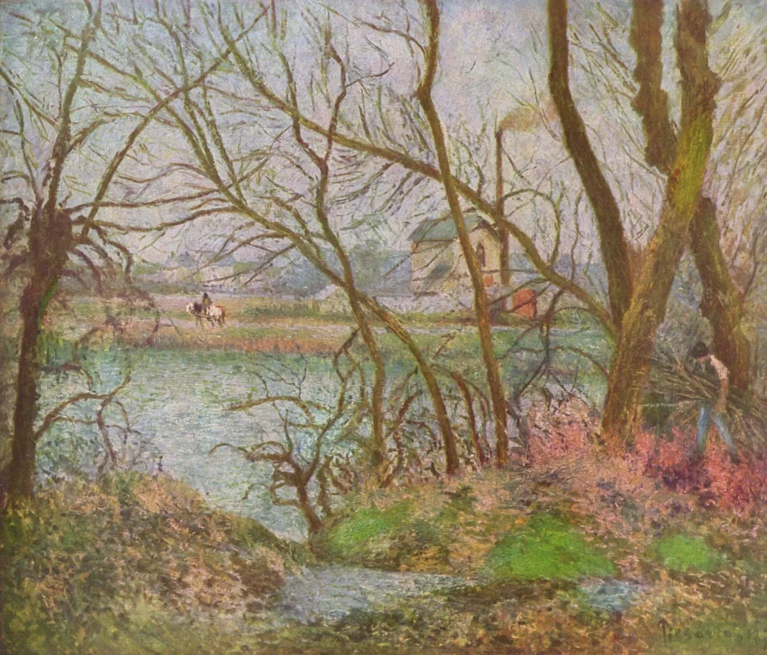 Bords de l'Oise, près de Pontoise, temps gris, Camille Pissarro