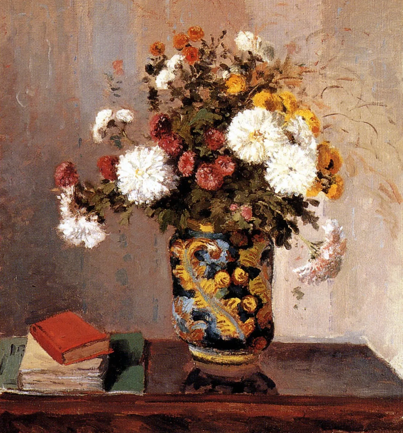 Chrysanthèmes dans un vase chinois, Camille Pissarro