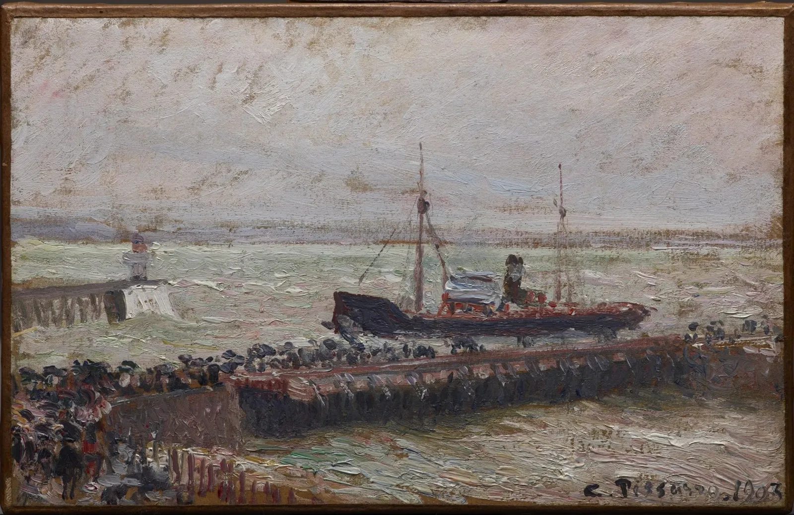 Entrance to the Harbour at Le Havre, Overcast Sky, Camille Pissarro
