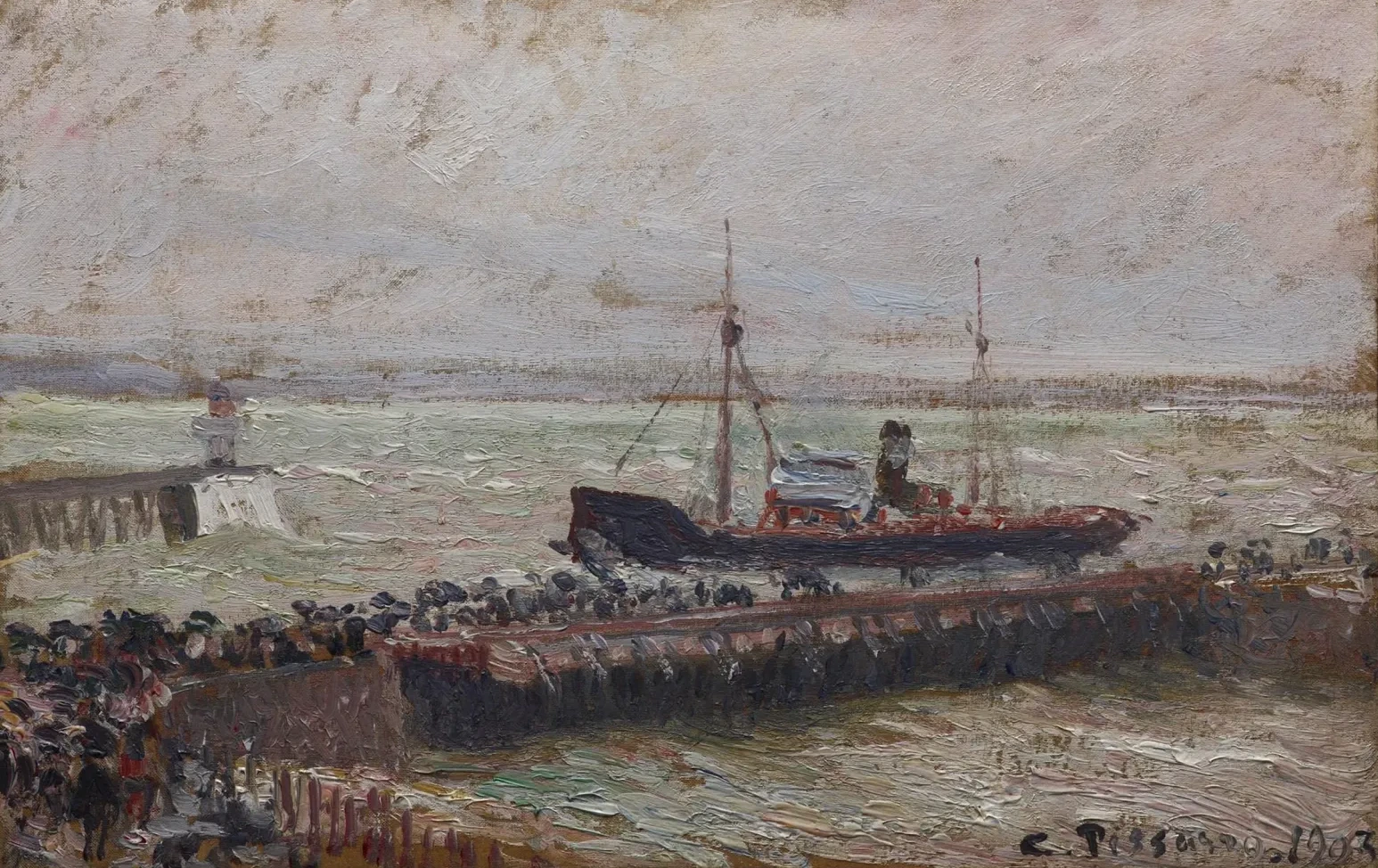 L'Entrée du port du Havre, ciel couvert, Camille Pissarro