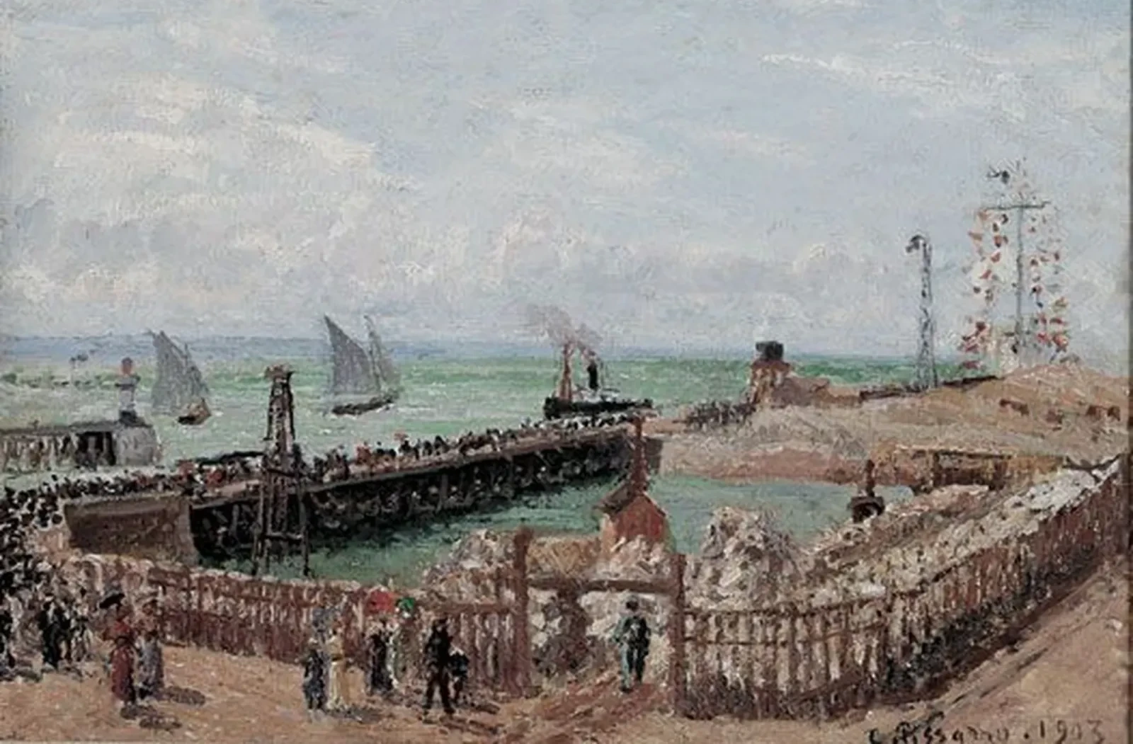 Entrée du port du Havre et le brise-lames ouest, soleil, matin, Camille Pissarro