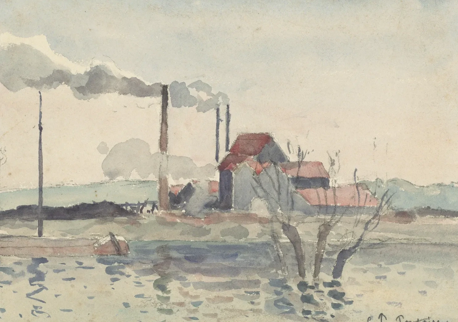 Factory on the Oise at Pontoise, Camille Pissarro