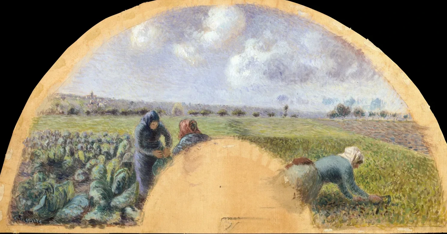 Feuille d'éventail : les ramasseuses de choux, Camille Pissarro