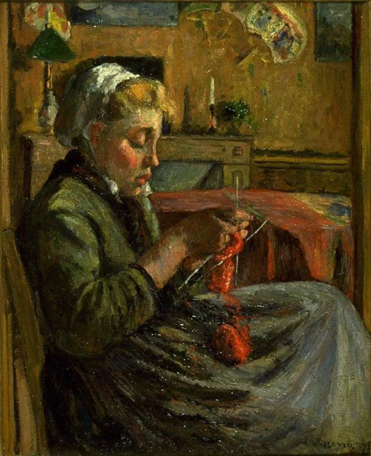 Jeune fille tricotant, Camille Pissarro