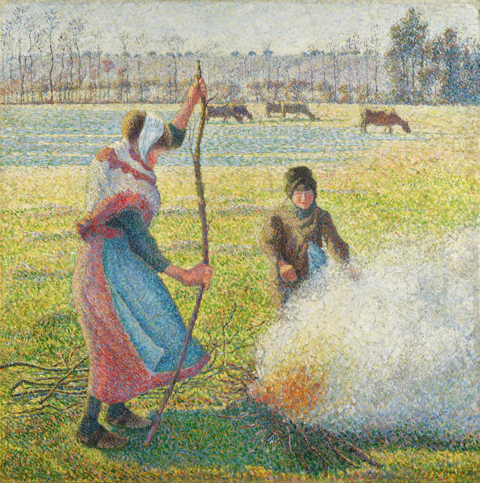 Jeune Paysanne faisant du feu. Gelée blanche, Camille Pissarro