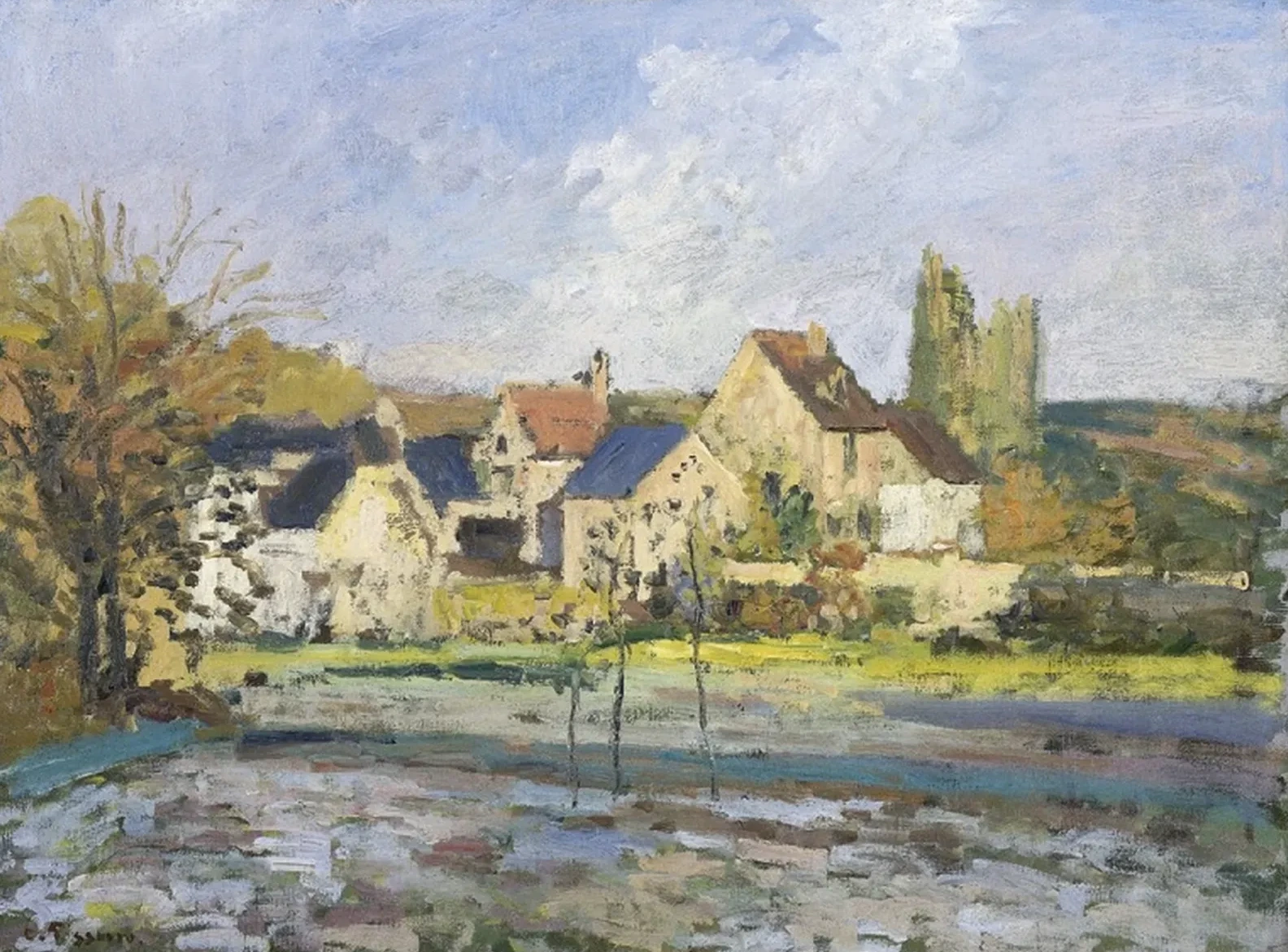 L'Hermitage en Pontoise, nieve, Camille Pissarro