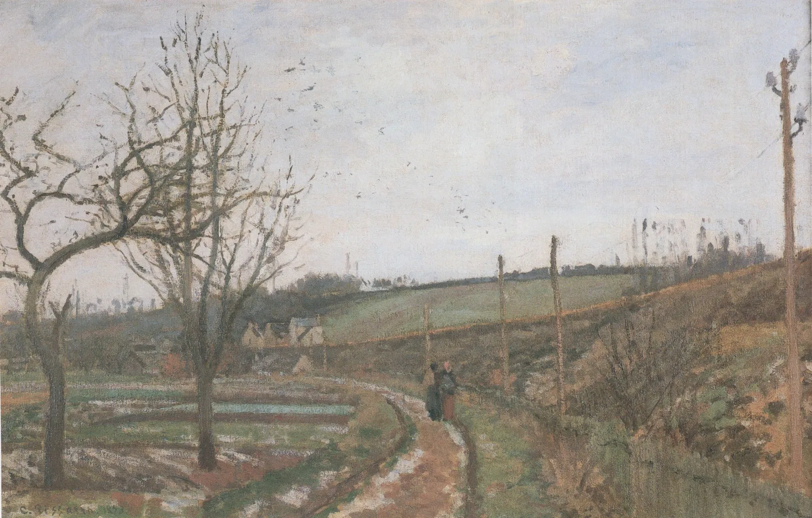 La Route au bord du chemin de fer, effet de neige, Camille Pissarro