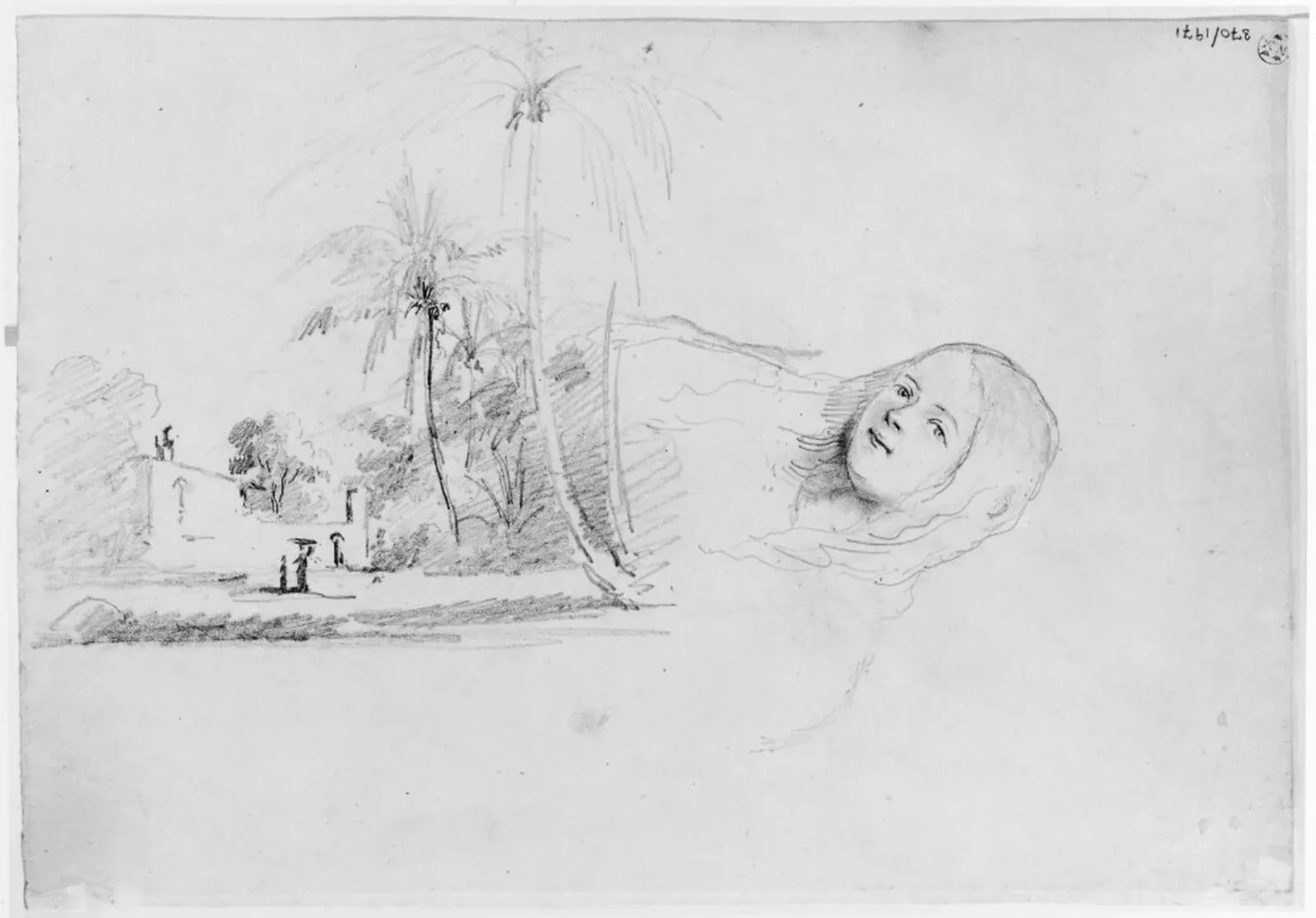 Landskapsstudie; flickhuvud, Camille Pissarro