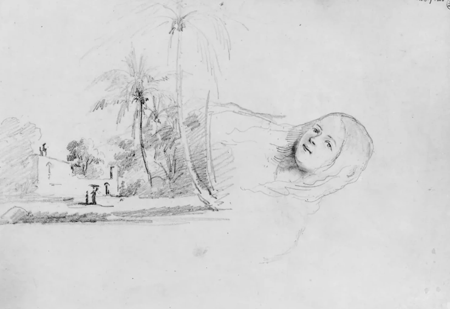 Landskapsstudie; flickhuvud, Camille Pissarro