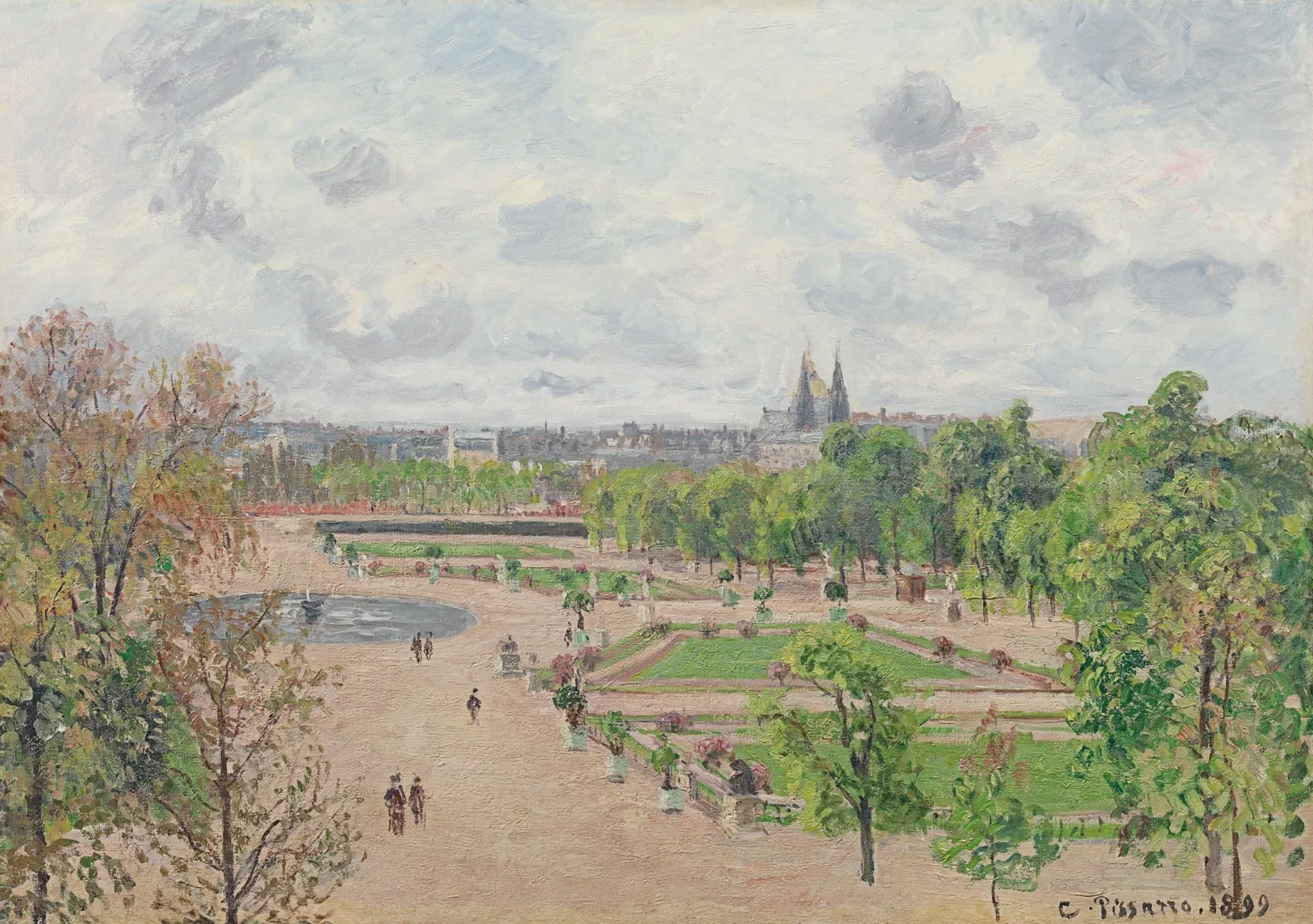 Le jardin des Tuileries, matinée de printemps, temps gris, Camille Pissarro