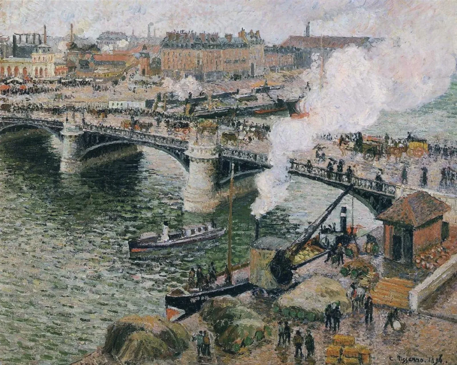 Le Pont Boieldieu à Rouen, temps mouillé, Camille Pissarro