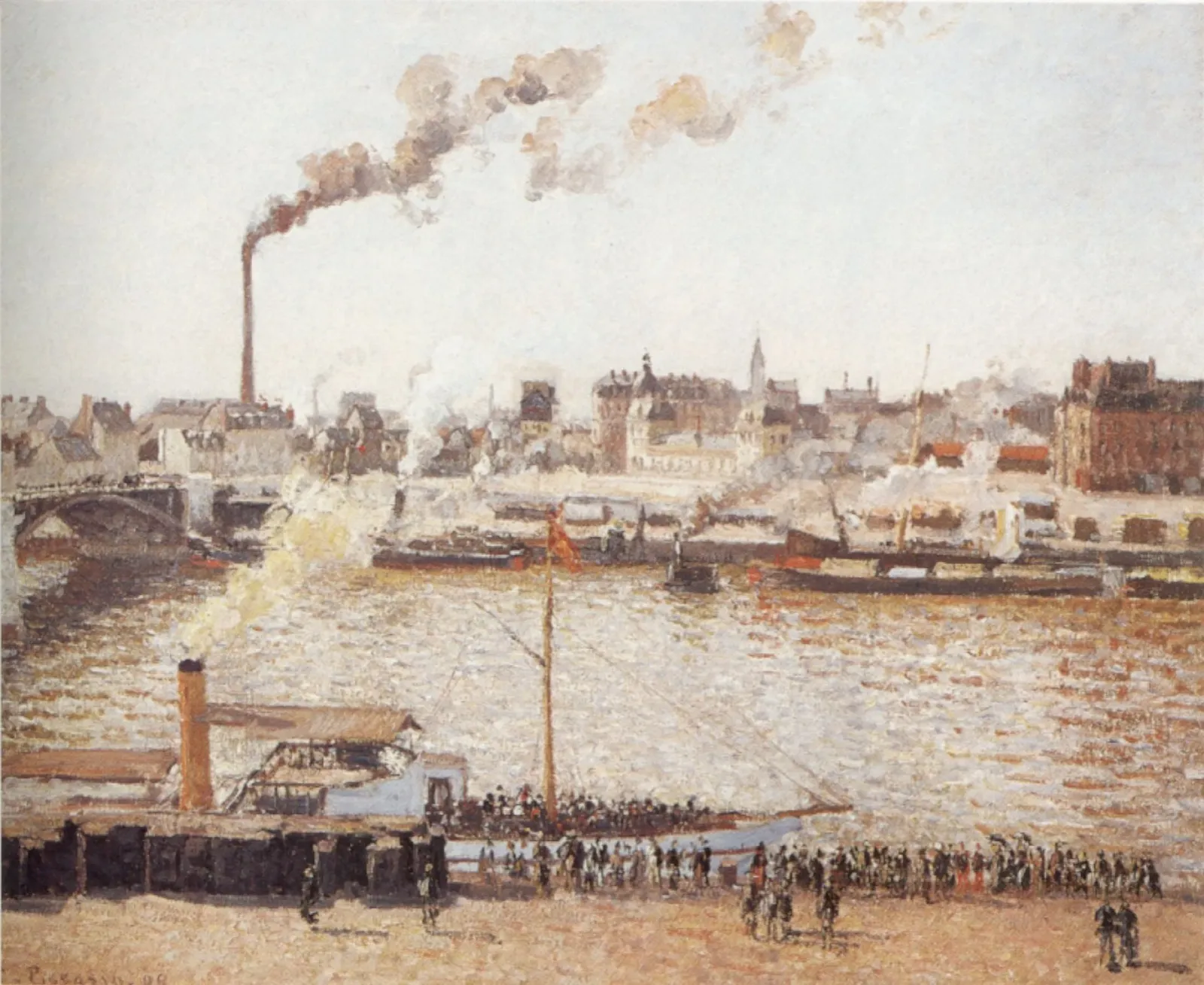 Le Pont Boieldieu et la gare d'Orléans, Rouen, matin, soleil, Camille Pissarro