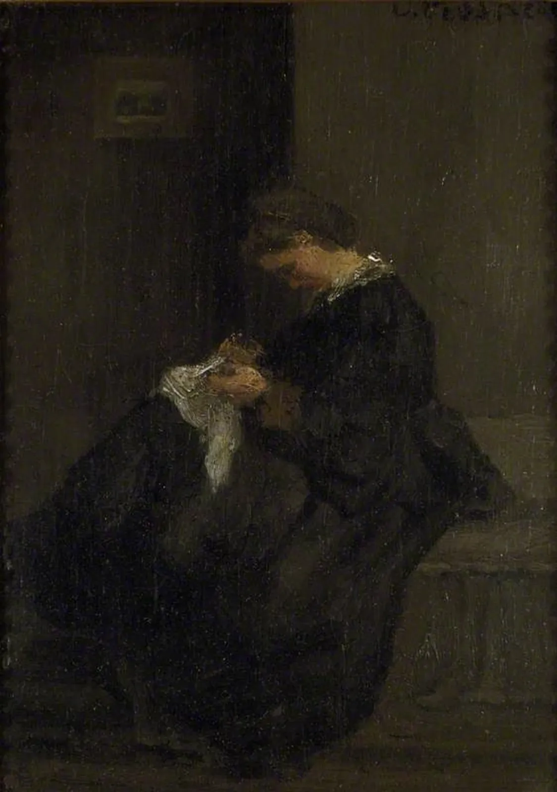 Mme Pissarro sewing, Camille Pissarro