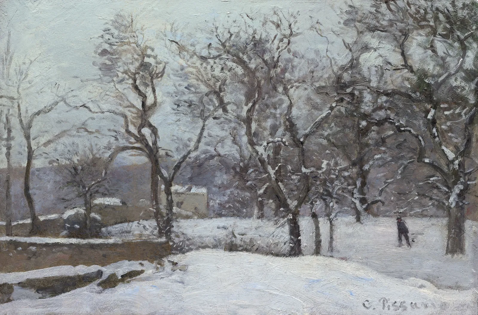 Parc du château du Pont sous la neige, Louveciennes, Camille Pissarro