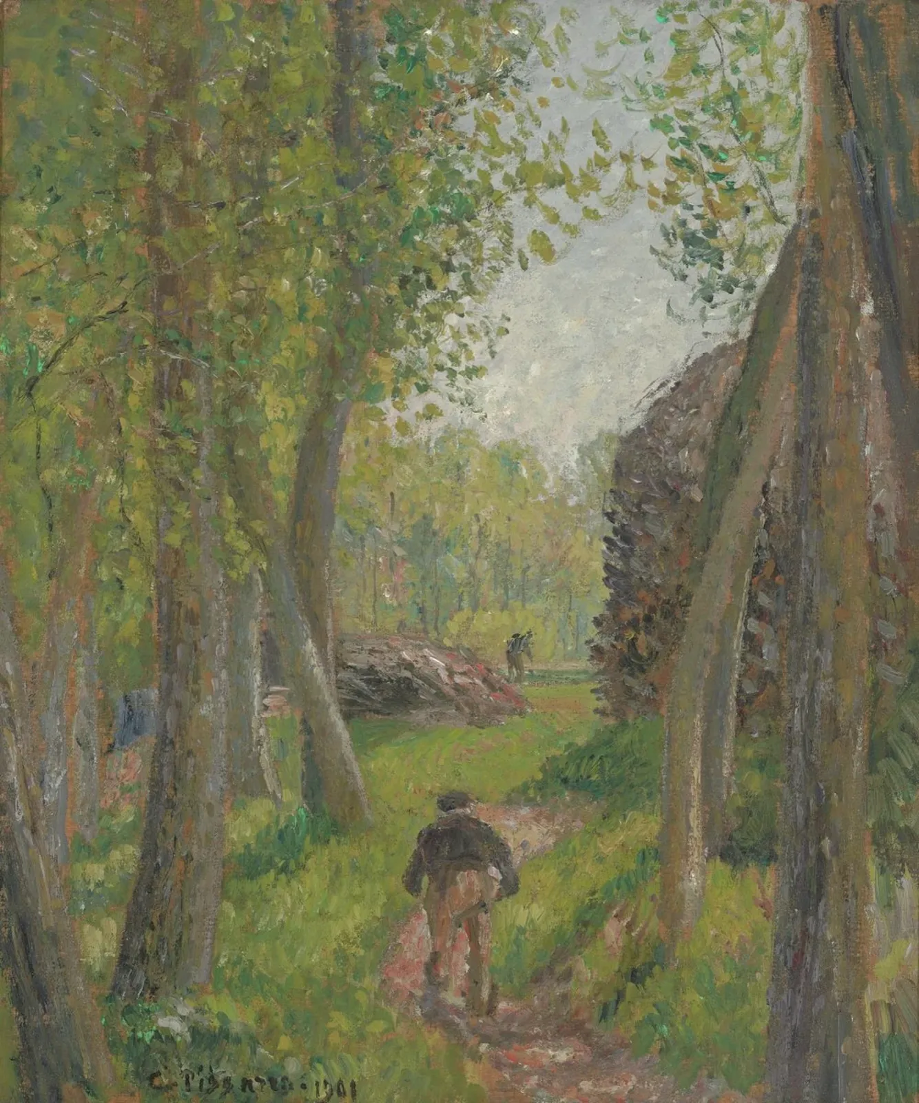Paysan vu de dos dans un sous-bois, Moret, Camille Pissarro