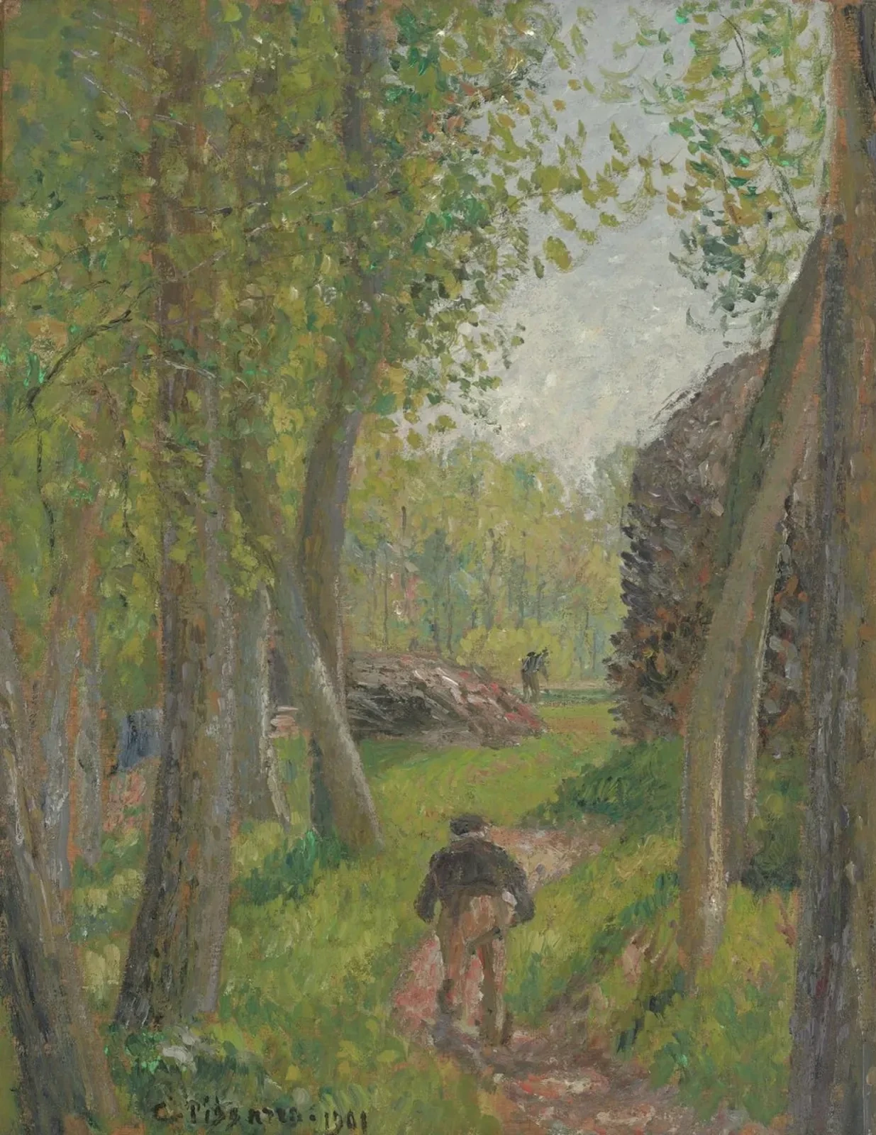 Paysan vu de dos dans un sous-bois, Moret, Camille Pissarro