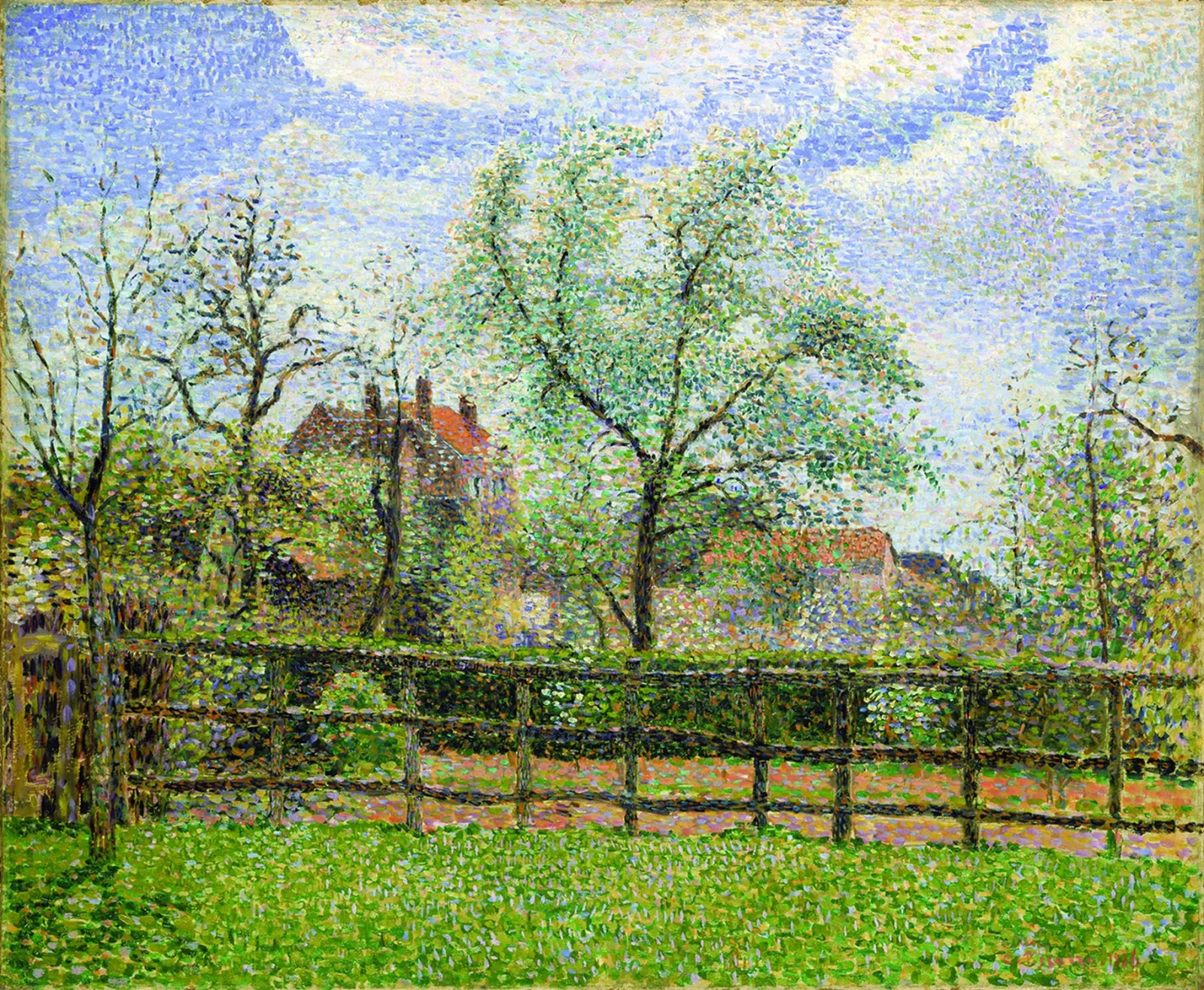 Pear Trees in Bloom at Eragny, Morning, Camille Pissarro