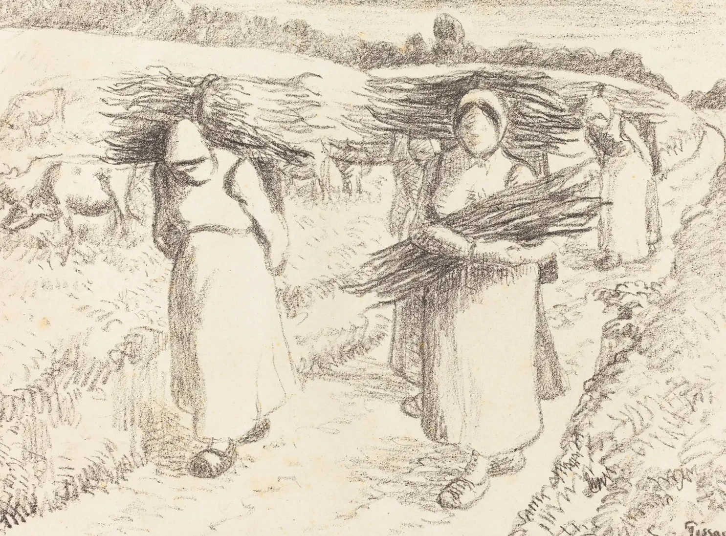 Peasants Carrying Sticks (Paysannes portant des fagots), Camille Pissarro