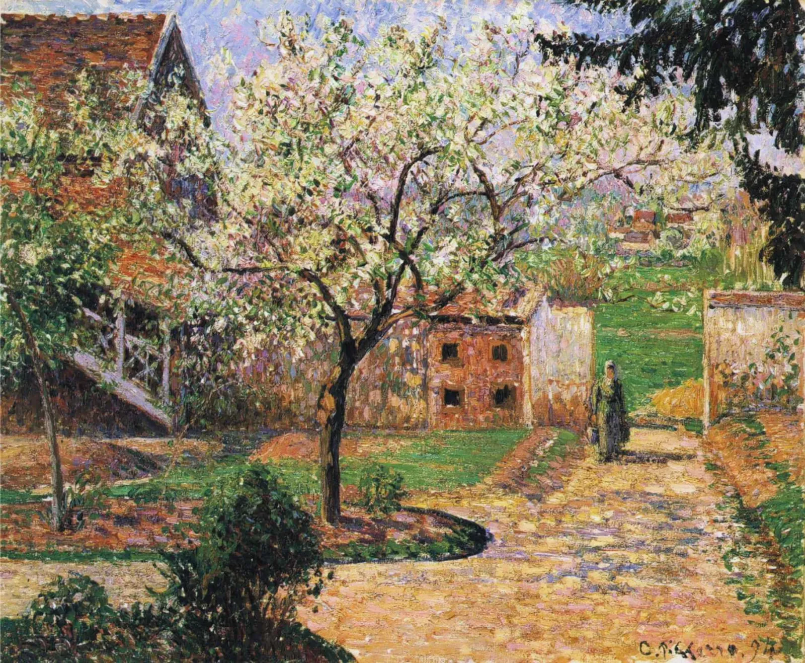 Plum Trees in Blossom, Éragny, Camille Pissarro