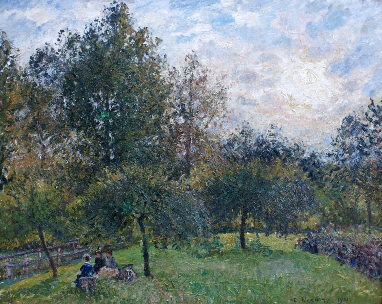 Pommiers et peupliers au soleil couchant, Eragny, Camille Pissarro