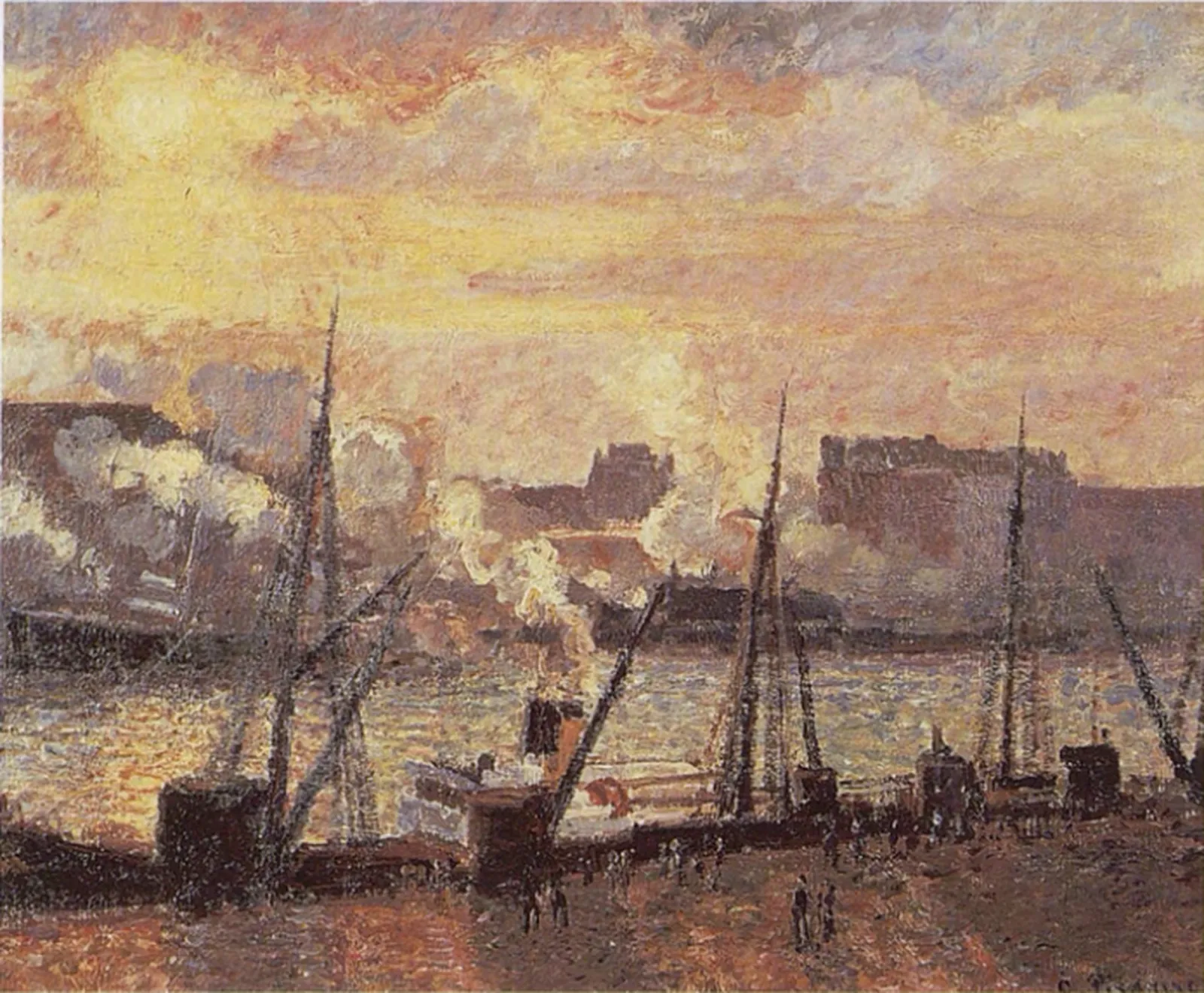 Quai de la Bourse à Rouen, soleil couchant, Camille Pissarro