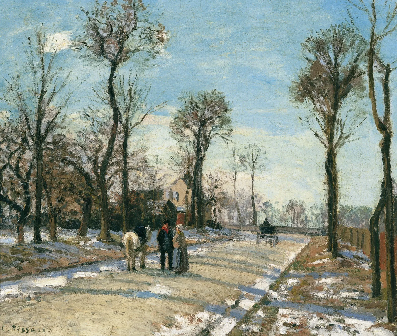 Route de Versailles, Louveciennes, Winter Sun and Snow, Camille Pissarro