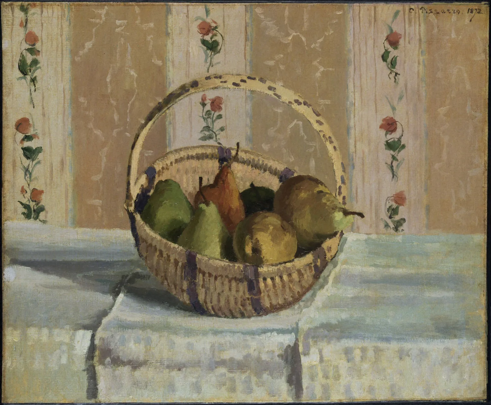 Still Life: Apples and Pears in a Round Basket, Camille Pissarro
