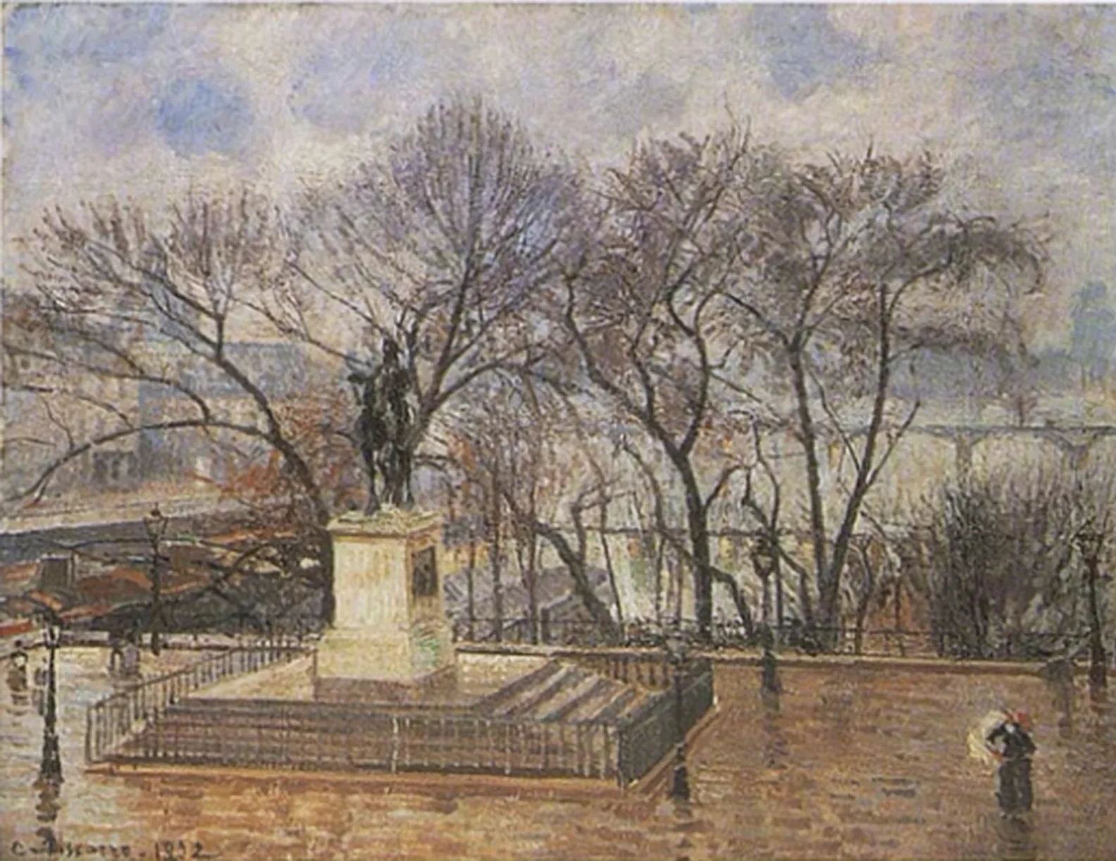 The Raised Terrace of the Pont-Neuf, Place Henri IV: in Morning Rain, Camille Pissarro
