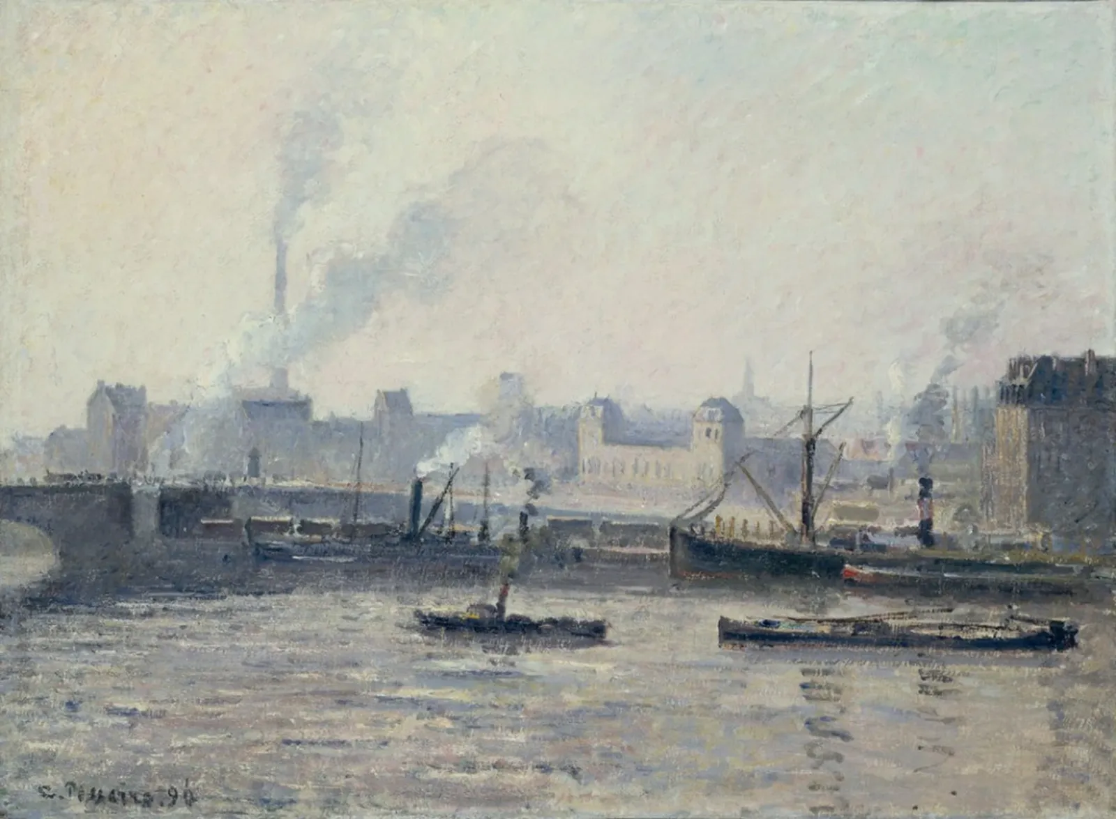 The Saint-Sever Bridge, Rouen: Mist, Camille Pissarro