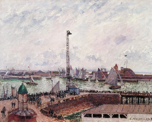 Ensenada de los prácticos, Le Havre, mañana, tiempo gris y brumoso, Camille Pissarro