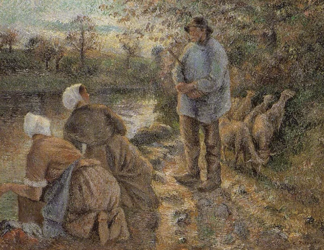 Pastor y lavanderas en Montfoucault, Camille Pissarro