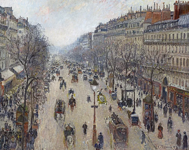 Bulevar Montmartre, mañana, tiempo gris, Camille Pissarro