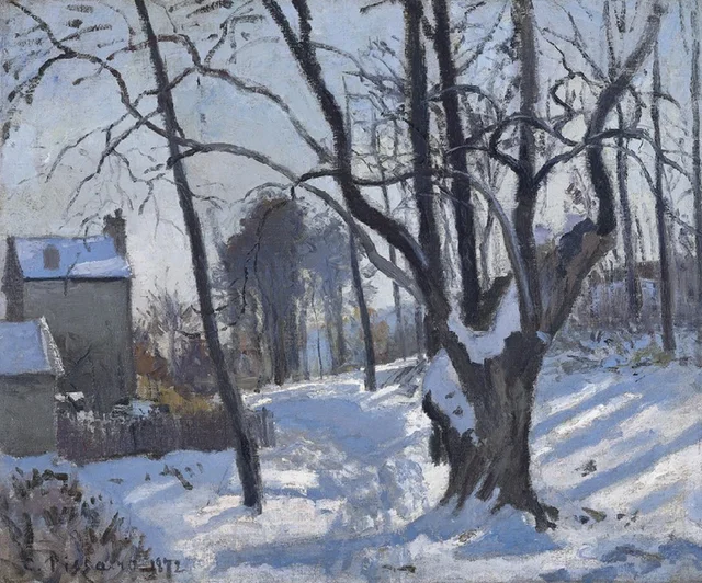 Chemin des Creux, Louveciennes, nieve, Camille Pissarro