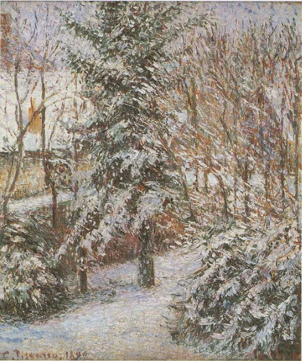 Coin de jardin, neige, Éragny