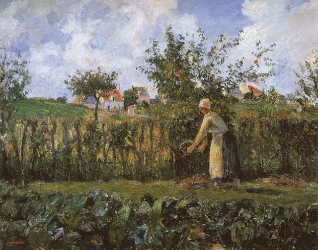 En el huerto, Camille Pissarro