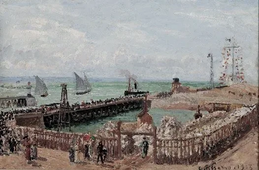 Entrée du port du Havre et le brise-lames ouest, soleil, matin