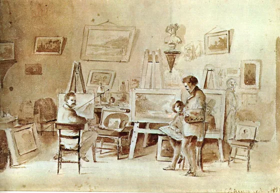 Fritz Melby and Pissarro in their atelier in Carracas