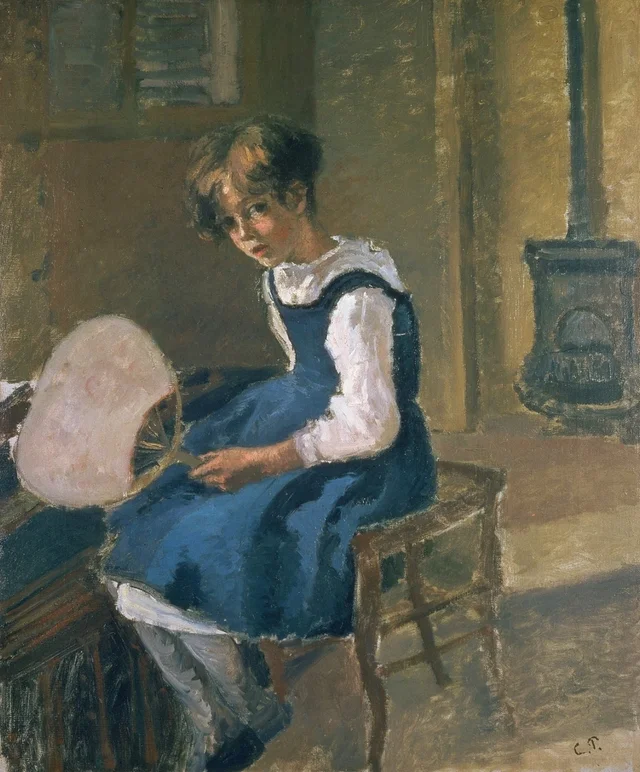 Jeanne Pissarro, llamada Minette, con un abanico, Camille Pissarro
