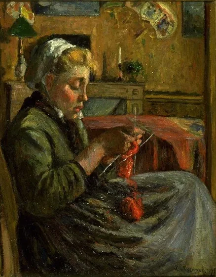 Jeune fille tricotant