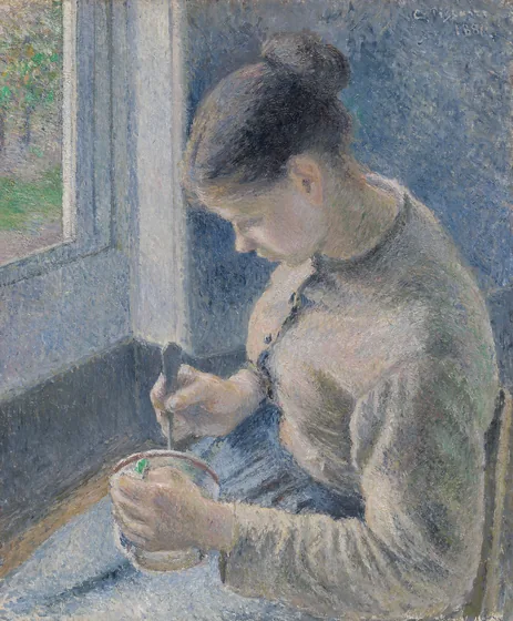 jeune paysanne buvant du café