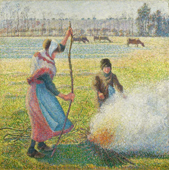 Jeune Paysanne faisant du feu. Gelée blanche
