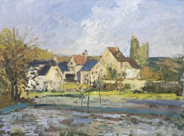 L'Hermitage en Pontoise, nieve, Camille Pissarro