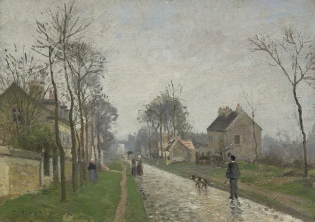 El camino de Versalles, Louveciennes, efecto de lluvia, Camille Pissarro