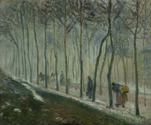 El camino, efecto de nieve, Camille Pissarro