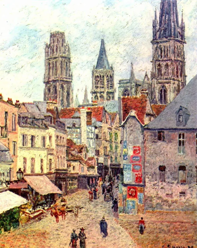 La Rue de L'Épicerie à Rouen, matin, temps mouillé