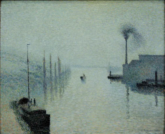 La Seine à Rouen, l’île Lacroix, effet de brouillard