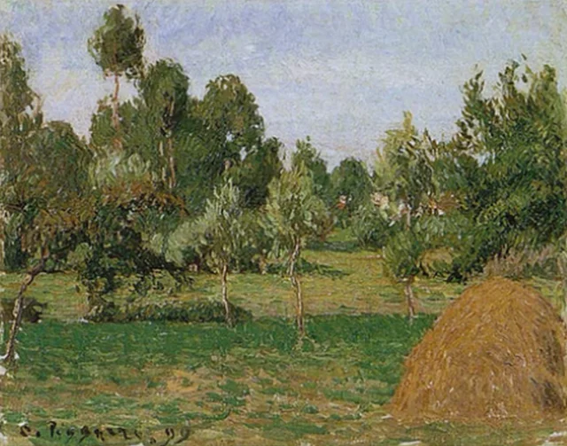 El fondo del prado en Éragny, con almiar a la derecha, Camille Pissarro