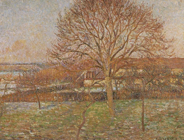 El gran nogal, escarcha, Éragny, Camille Pissarro