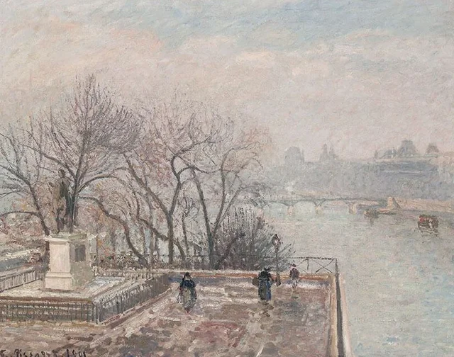 El Louvre, puesta de sol, escarcha (segunda serie), Camille Pissarro