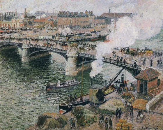 Le Pont Boieldieu à Rouen, temps mouillé